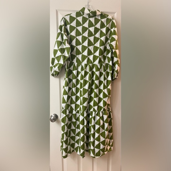 MAEVE by ANTHROPOLOGIE Bettina Green Geometric Print Tiered Dress Small S NWOT - Picture 5 of 6